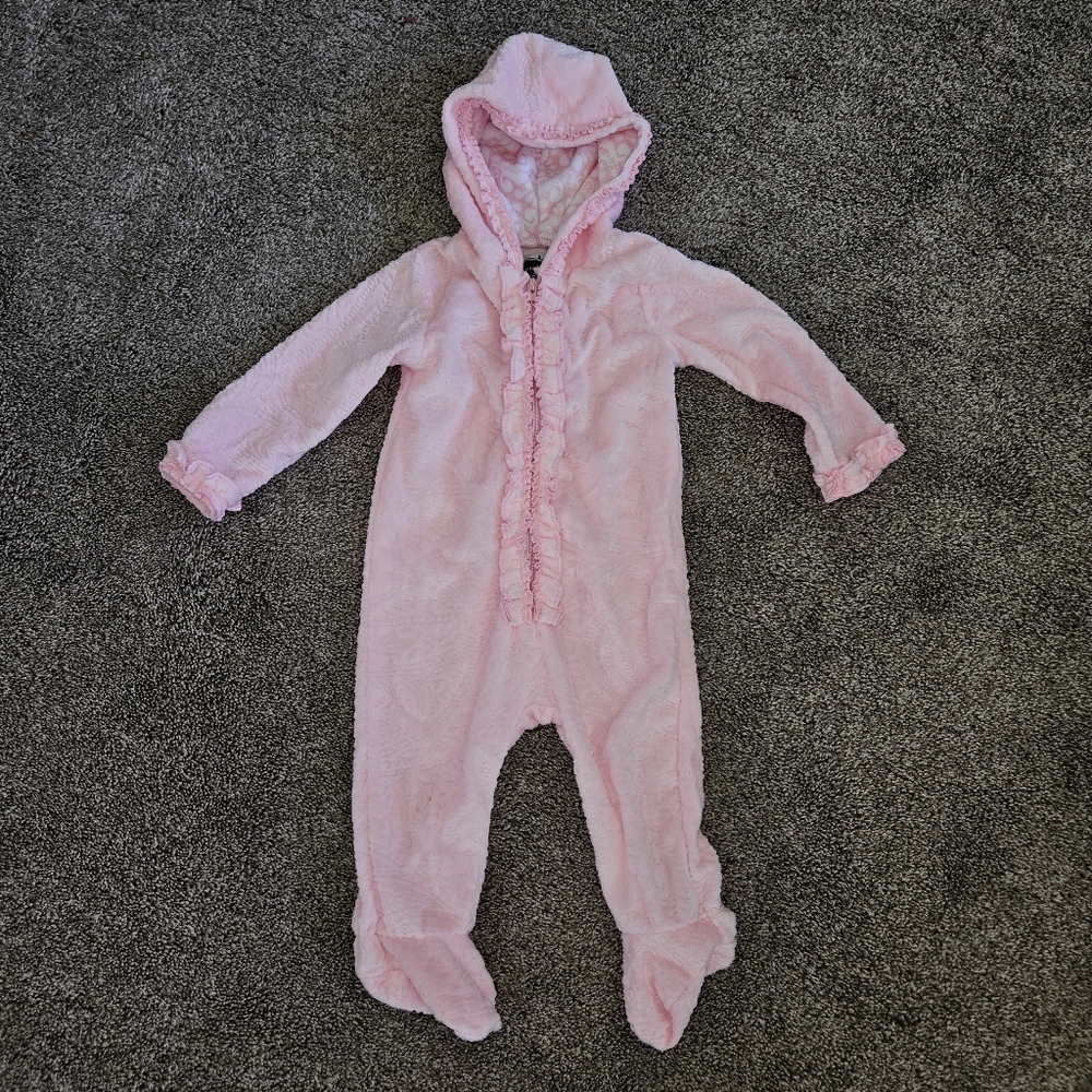 Mudpie Pink Hooded Footed Onesie Romper Infant Size 0-6months